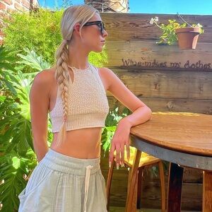 Free People Cream Knit Crop Top